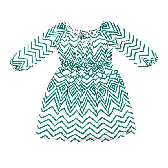 My Michelle Size XL White Teal Chevron Tie Neck Lined Laceback Boho Resort Dress - Picture 9 of 12